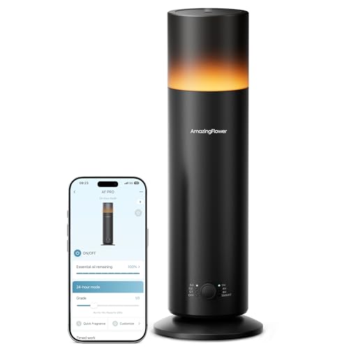 Waterless Essential Oil Diffuser, Smart Scent Diffuser with Nightlight, Smart Schedules, Up to 1100 sq ft, App Control Cold Air Scent Diffuser Oil Machine for Home Large Room and Commercial Use, Black