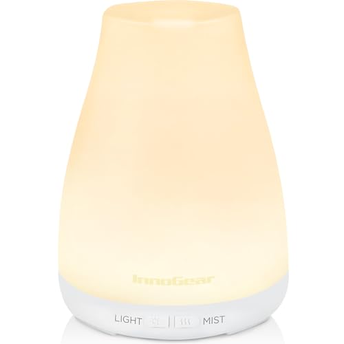 InnoGear Essential Oil Diffuser, Ultrasonic Diffusers for Home Aromatherapy Humidifier for Bedroom Room 7 Colors LED 2 Mist Mode Auto Off, Basic White