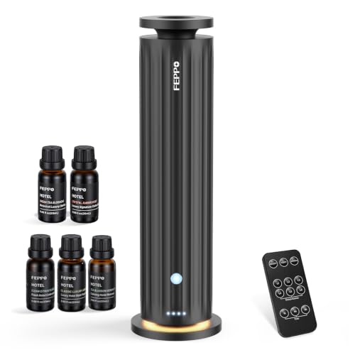 FEPPO Waterless Diffuser – Diffuser for Home, Hotel, Office | Essential Oil Diffuser Starter Kit with 5×20mL Hotel Scent Oils, 6 Scent Levels, 4 Timer Modes, Quiet Diffuser, 1000+ Sq Ft
