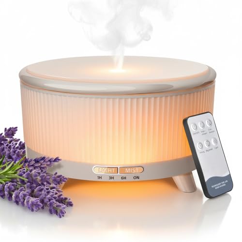 YOUENKITY 20-Hour Long-Lasting Aromatherapy, 500ML Large Essential Oil Diffuser: Ultrasonic Cool Mist Humidifier with Remote Control, 7 Color Lights, Timer, Auto-Off for Home/Bedroom/Yoga (White)