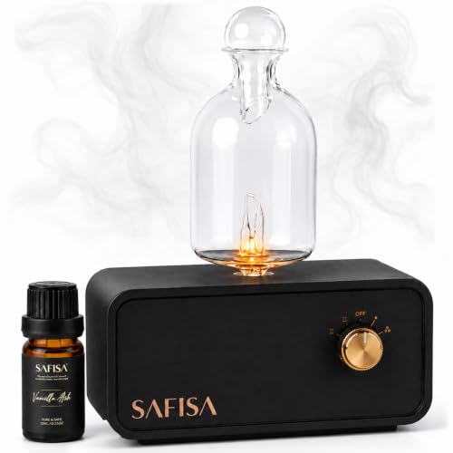 SAFISA Waterless Essential Oil Diffuser, Nebulizing Cold Air Scent Diffuser for Home, 700 Sq. Ft., Portable Glass Waterless Diffuser for Large Room, Cordless Rechargeable, Smart, Hotel-Style