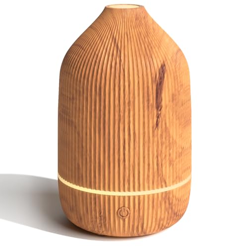 Essential Oil Diffuser, 100ml Aromatherapy Diffuser, Mini Ultrasonic Diffuser for Essential Oil, Home, Office, Cool Mist Humidifier with 7 Led Light, Auto Shut-Off, Wood Grain