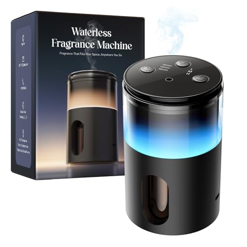 Pmsusoow Waterless Essential Oil Diffuser: 𝟗 𝐂𝐨𝐥𝐨𝐫𝐬 𝐋𝐄𝐃 Scent Diffuser for Home&Car&Office - Portable Diffuser with 48H Battery, 4 Timers & 3 Mist Levels, Carbon Black