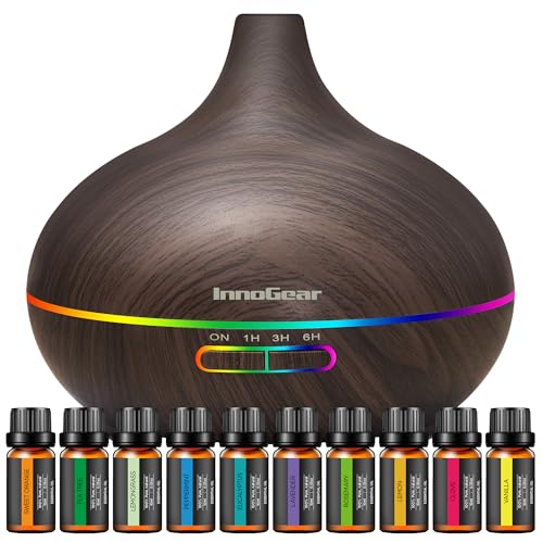 InnoGear 400ml Aromatherapy Essential Oil Diffuser 10 Oils Gift Set, Dark